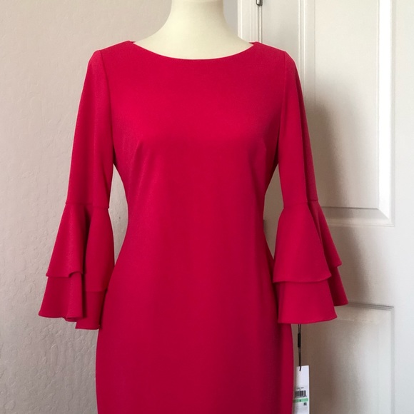 Calvin Klein Scuba Crepe Tiered Bell Sleeve Dress - Picture 4 of 10